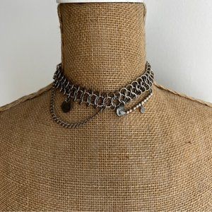 Grains De Verre Womens Elegant Statement Silver Safety Pin Chain Choker Necklace